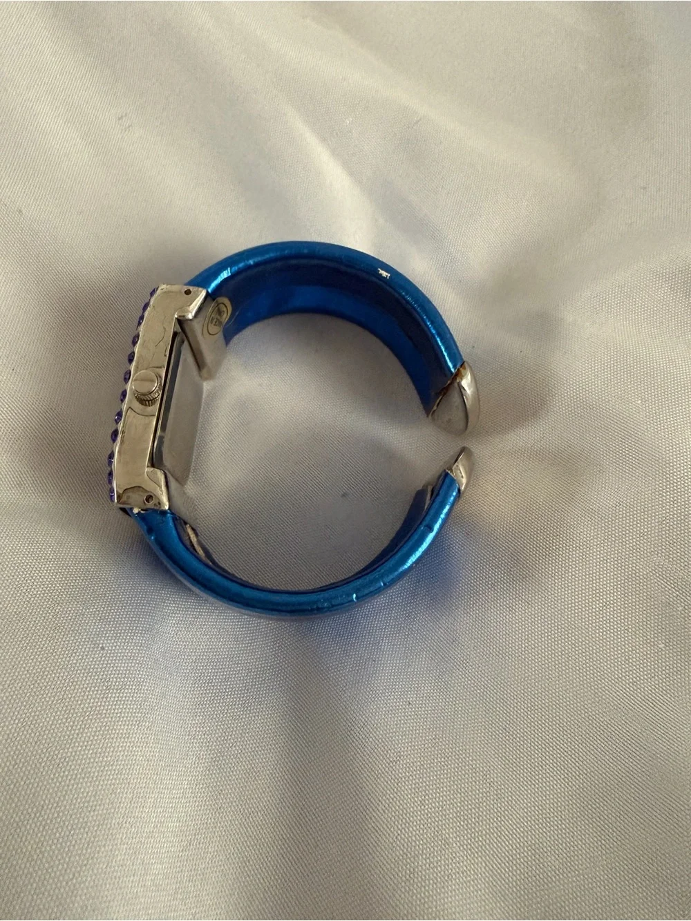 Geneva Blue Bangle Watch with Rhinestone Cuff bracelet